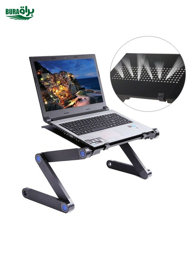 BURAQ Portable 360 Degree Adjustable Foldable Aluminium Alloy Desk Stand for Laptop / Notebook, without CPU Fans & Mouse Pad(Black)  - Image 1