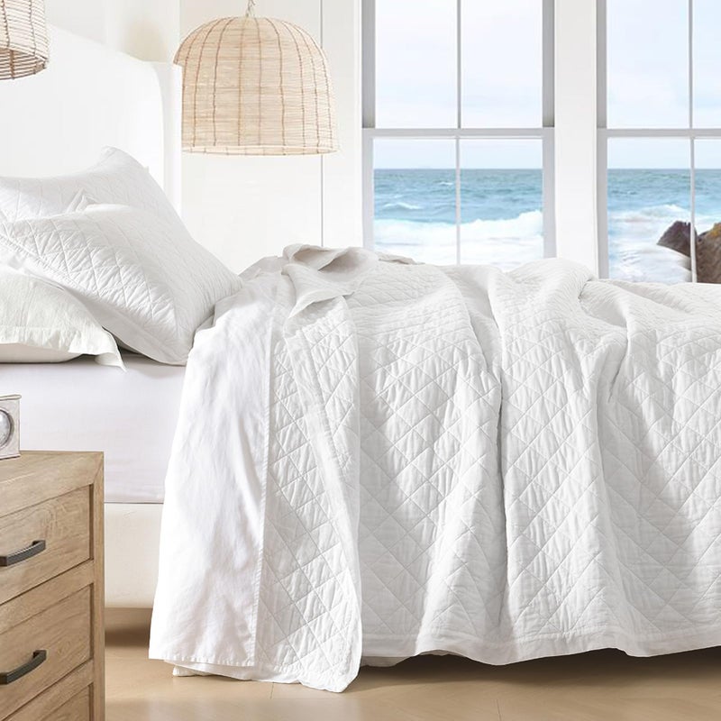 SahSahCasa Quilt Set King Size, 100% Cotton Quilt Bedding Set Bedspread, Diamond Pattern Stitching Solid Color Chic Lightweight Quilted Comforter for King Bed, White, All Season, 3 Pieces - Image 1