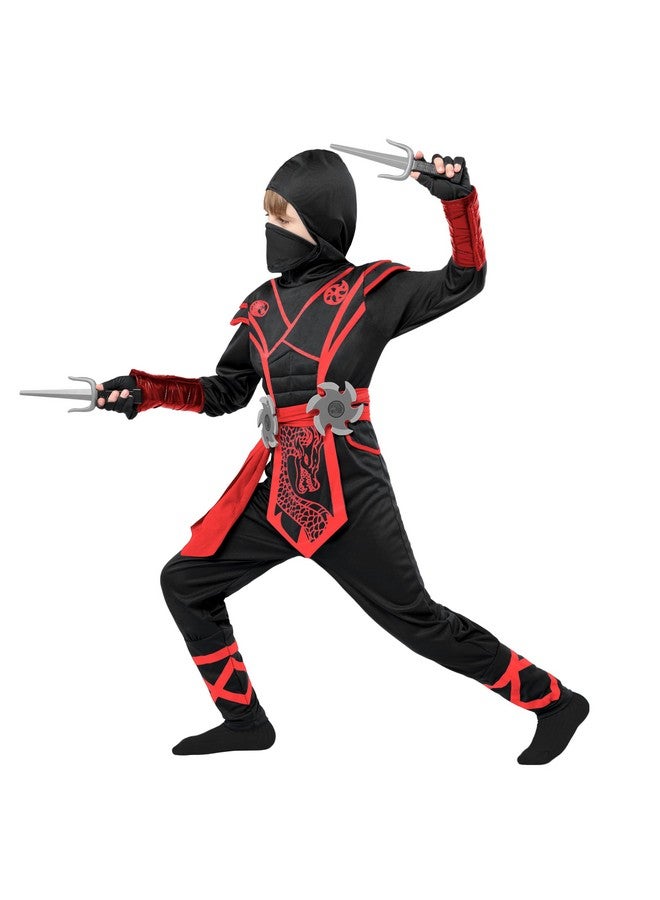 Spooktacular Creations Spooktacular Creations Halloween Ninja Costume Kids, Black Red Ninja Dragon Jumpsuit Set, Boys Halloween Costume for DressUp and RolePlay Party (Medium, 8-10 yrs) - Image 3