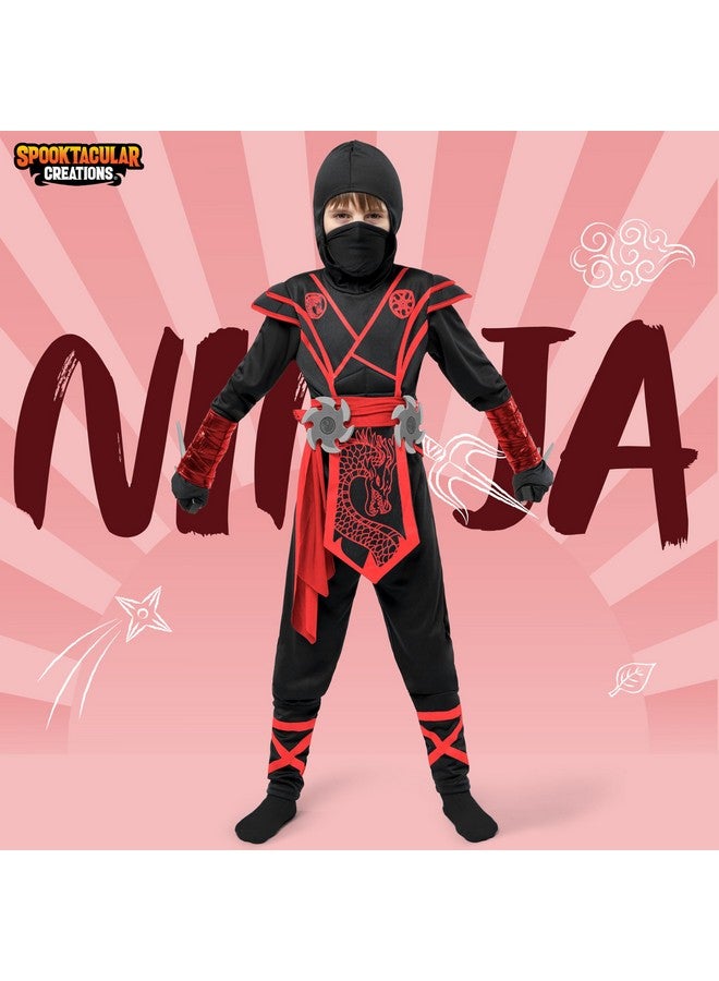 Spooktacular Creations Spooktacular Creations Halloween Ninja Costume Kids, Black Red Ninja Dragon Jumpsuit Set, Boys Halloween Costume for DressUp and RolePlay Party (Medium, 8-10 yrs) - Image 2