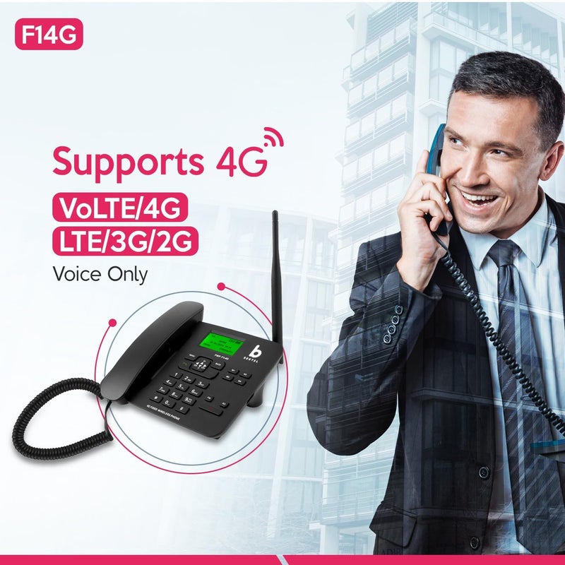 Beetel هاتف أرضي ثابت لاسلكي F1 4G، يدعم 4G VoLTE، شاشة LCD، اتصال سريع، هاتف مكبر صوت ثنائي الاتجاه وحجم قابل للتعديل، يدعم وظيفة الخط الساخن، إنذار، 4 مفاتيح ذاكرة مباشرة، مشغل MP3، SOS (أسود) - Image 2