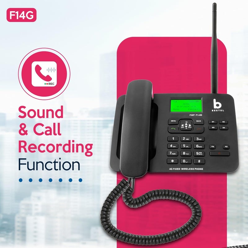 Beetel هاتف أرضي ثابت لاسلكي F1 4G، يدعم 4G VoLTE، شاشة LCD، اتصال سريع، هاتف مكبر صوت ثنائي الاتجاه وحجم قابل للتعديل، يدعم وظيفة الخط الساخن، إنذار، 4 مفاتيح ذاكرة مباشرة، مشغل MP3، SOS (أسود) - Image 5