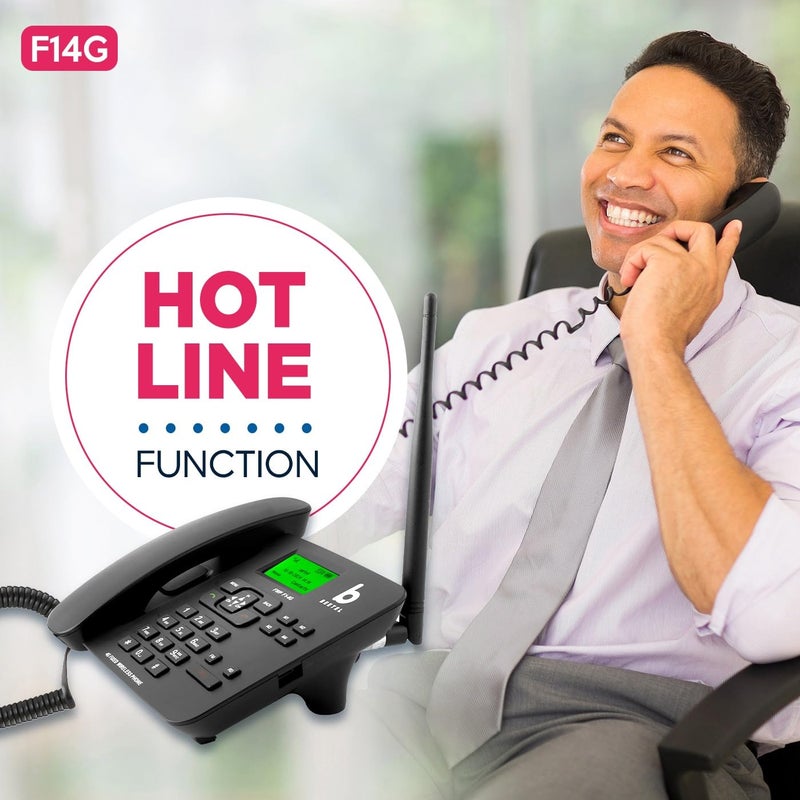 Beetel هاتف أرضي ثابت لاسلكي F1 4G، يدعم 4G VoLTE، شاشة LCD، اتصال سريع، هاتف مكبر صوت ثنائي الاتجاه وحجم قابل للتعديل، يدعم وظيفة الخط الساخن، إنذار، 4 مفاتيح ذاكرة مباشرة، مشغل MP3، SOS (أسود) - Image 4