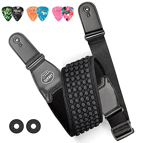 LEKATO Guitar Straps for Electric Guitar Bass, 3.5" Wide Padded Guitar Strap Neoprene Pad with 3D Sponge Filling Bass Guitar Straps Adjustable Length from 45" to 55" with Strap Locks, Picks - Image 1