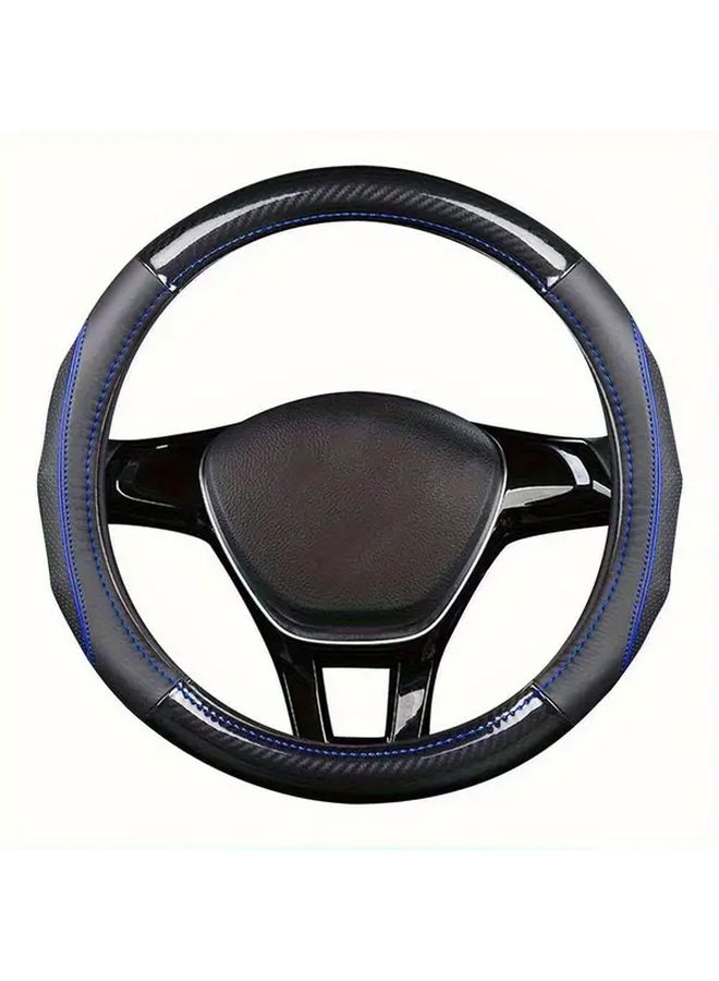 Black Carbon Fiber Pattern Steering Wheel Cover Non Slip Grip Easy Installation - Image 5