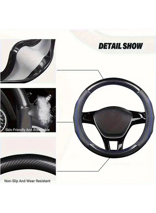 Black Carbon Fiber Pattern Steering Wheel Cover Non Slip Grip Easy Installation - Image 3