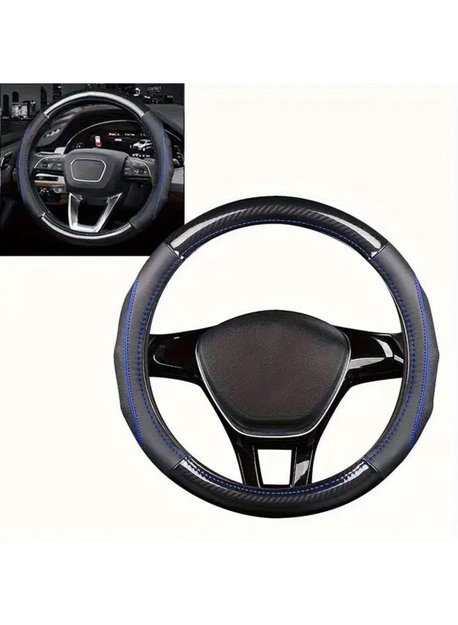 Black Carbon Fiber Pattern Steering Wheel Cover Non Slip Grip Easy Installation - Image 4