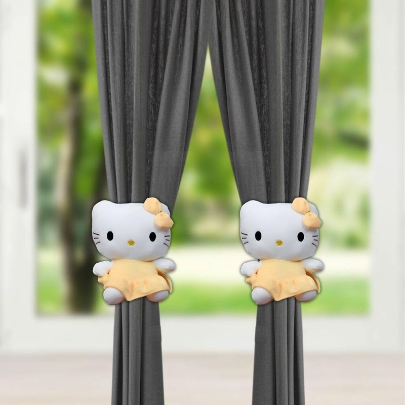 Tickles Tickles 2 Pcs Hello Kitty Soft Stuffed Plush Toy Curtain Tiebacks Holder Clip for Children Living Room Decoration Accessories Window Curtain Decorations Color Yellow Size 20 cm  - Image 1