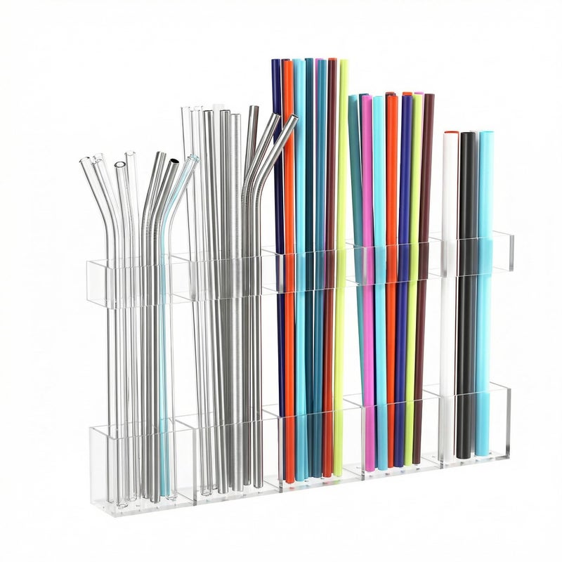 HSFTEC Straw Holder for Cabinet Door, Reusable Tumbler Straw Organizer Storage Container Mount for Kitchen Counter Cupboard Door (Transparent, 9.5inch) - Image 1