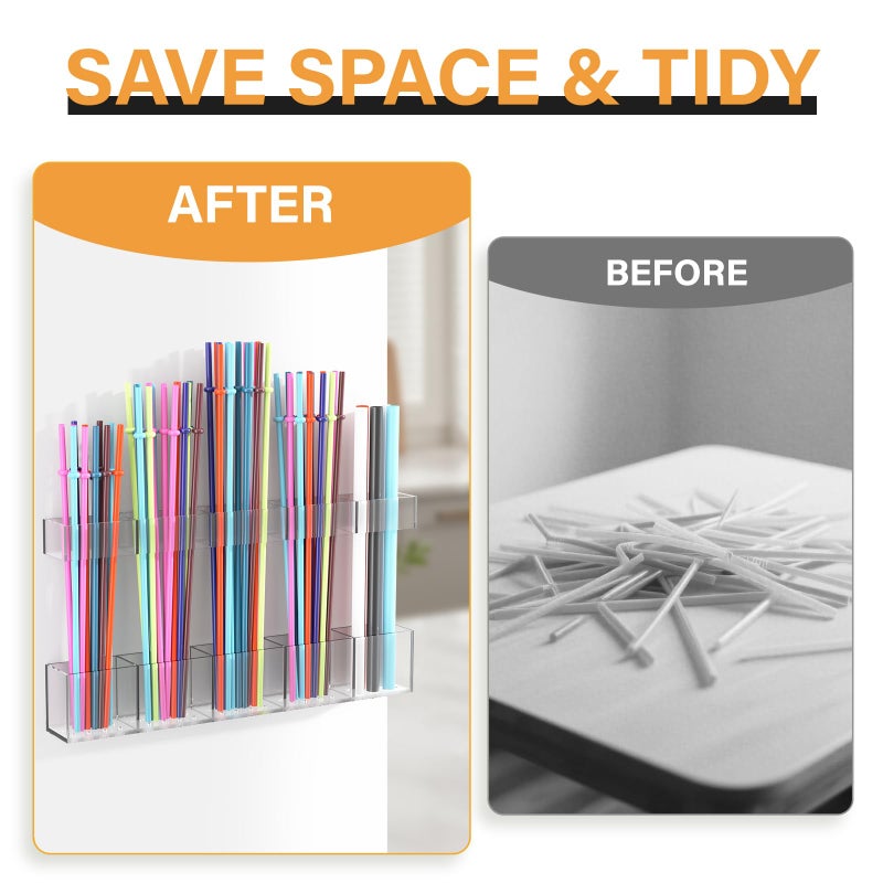 HSFTEC Straw Holder for Cabinet Door, Reusable Tumbler Straw Organizer Storage Container Mount for Kitchen Counter Cupboard Door (Transparent, 9.5inch) - Image 2