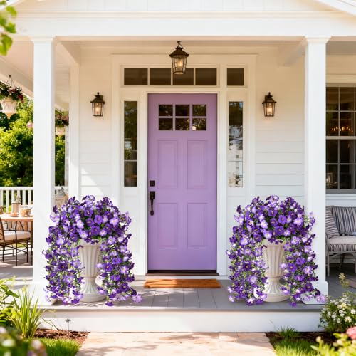 ZFProcess Artificial Hanging Flowers Plants for Outdoor Spring Summer Decoration, 2PCS Faux Silk Morning glory UV Resistant Look Real for Outside Home Indoor Planter Porch Garden Yard Decor(Dark Orchid) - Image 3
