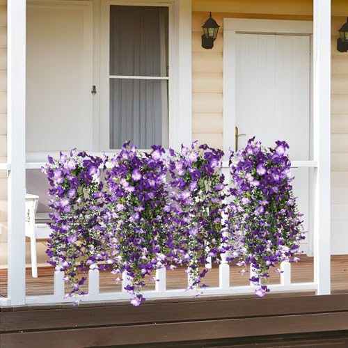 ZFProcess Artificial Hanging Flowers Plants for Outdoor Spring Summer Decoration, 2PCS Faux Silk Morning glory UV Resistant Look Real for Outside Home Indoor Planter Porch Garden Yard Decor(Dark Orchid) - Image 4