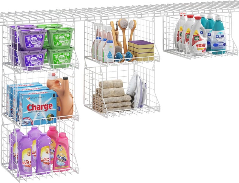 Jsskeeim 3-Tier Foldable Laundry Basket Organizer with Rotating Hooks - Space-Saving Over Washer and Dryer Shelf for Laundry Room Organization and Storage, Durable Wire Shelving Unit, White - Image 1