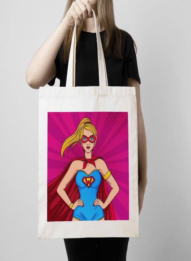 ARTBUG Tote Bag for Women with zip, Aesthetic Canvas tote bag for college girls, office, stylish and reusable - Super Women - D No - 164 - Image 3