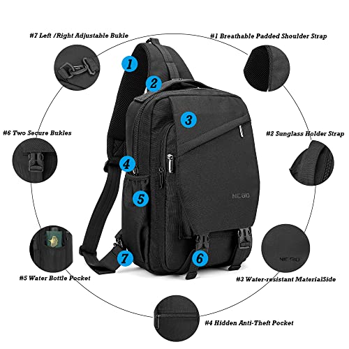NICGID Sling Bag Backpack, 13.3'' Laptop Bag Crossbody Shoulder Chest Backpacks Travel Outdoors for Men Women - Image 3