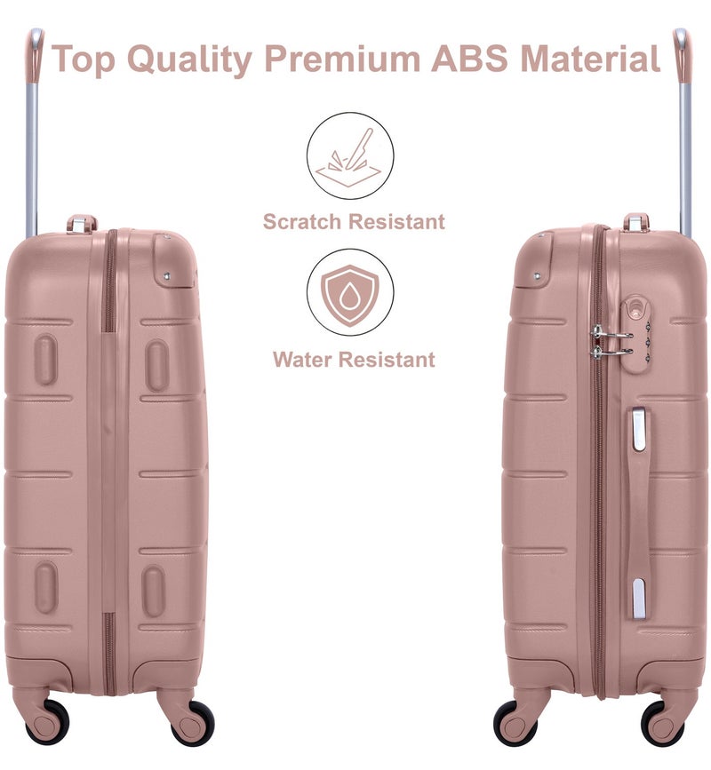 SENATOR Hard Case Travel Bag Medium Checked Luggage Trolley ABS Lightweight Suitcase with 4 Spinner Wheels A1012, Rose Gold - Image 3
