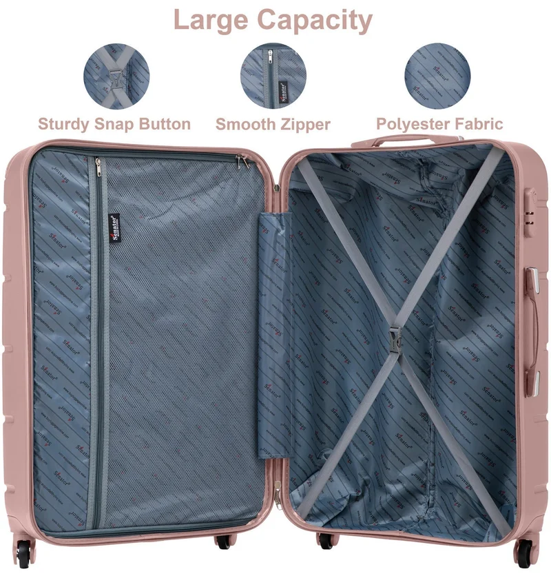 Senator Rose Gold Hard Case Travel Bag Medium Checked Luggage Trolley ABS Lightweight Suitcase with 4 Spinner Wheels A1012, Rose Gold  | Best Price UAE