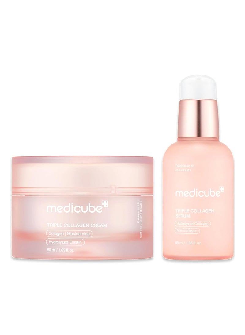 ميديكيوب ميدكيوب ثلاثي الكولاجين مغذي ومرطب ثنائي: كريم ثلاثي الكولاجين وسيروم ثلاثي الكولاجين | نياسيناميد وحمض الهيالورونيك لبشرة مشرقة وأكثر نضارة - Image 1