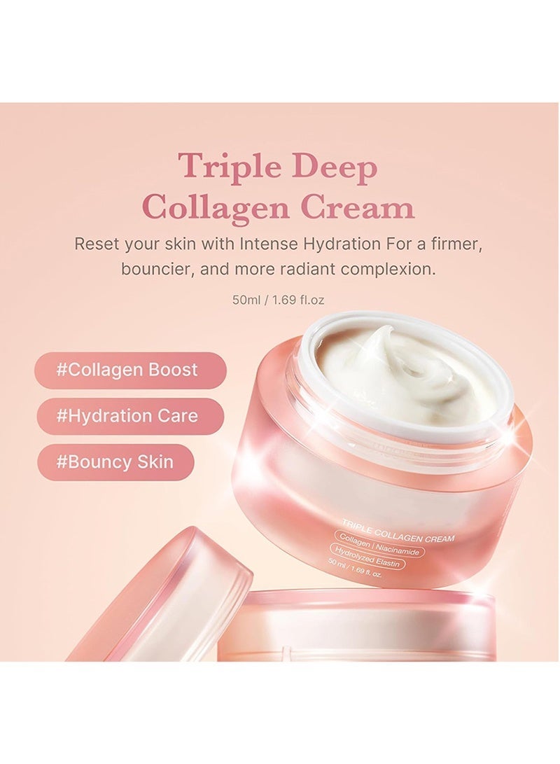 Triple Collagen Nourish and Hydrate Duo: Triple Collagen Cream and Triple Collagen Serum | Niacinamide, Hyaluronic Acid for Glowing, Fimer-Looking Skin - Image 2