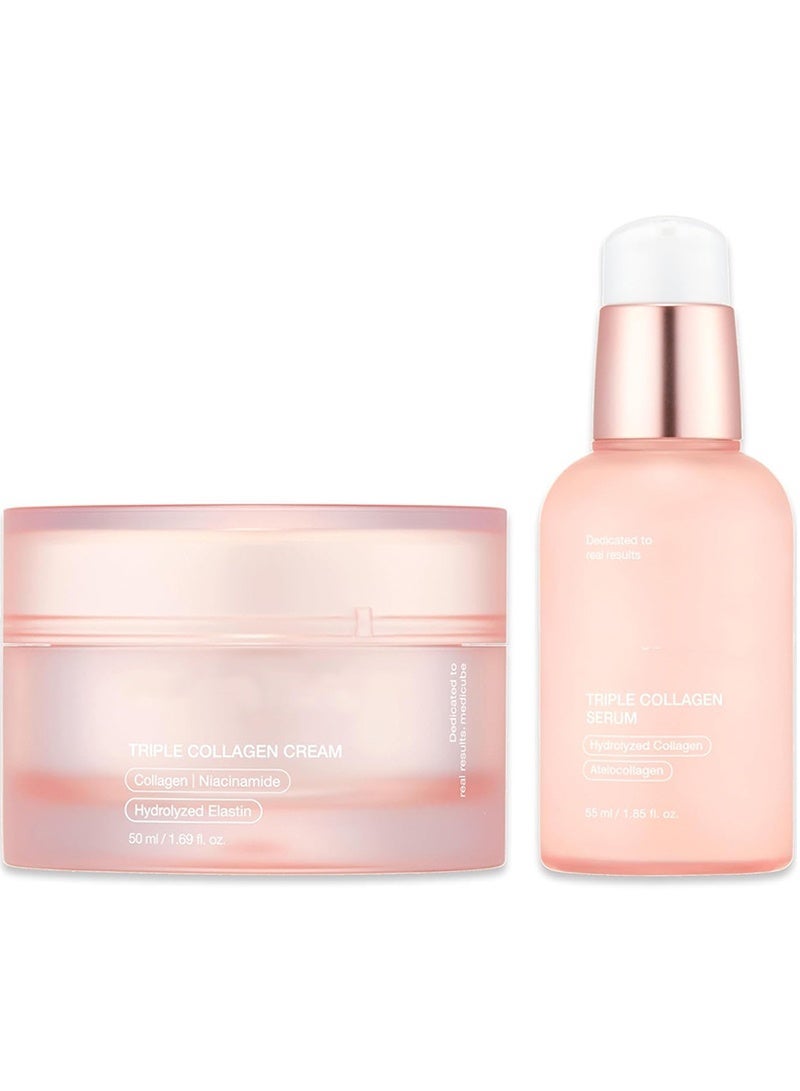 Triple Collagen Nourish and Hydrate Duo: Triple Collagen Cream and Triple Collagen Serum | Niacinamide, Hyaluronic Acid for Glowing, Fimer-Looking Skin - Image 1