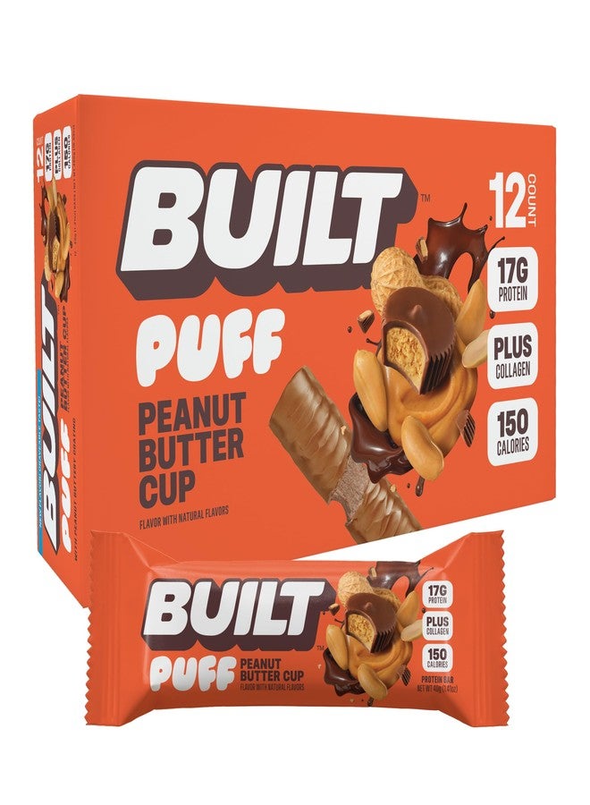 BUILT Bar Puff Protein Bars - Peanut Butter Cup - 17g Protein Snack Bars with Collagen - Calorie Conscious & Gluten Free - 12 Count - Image 1