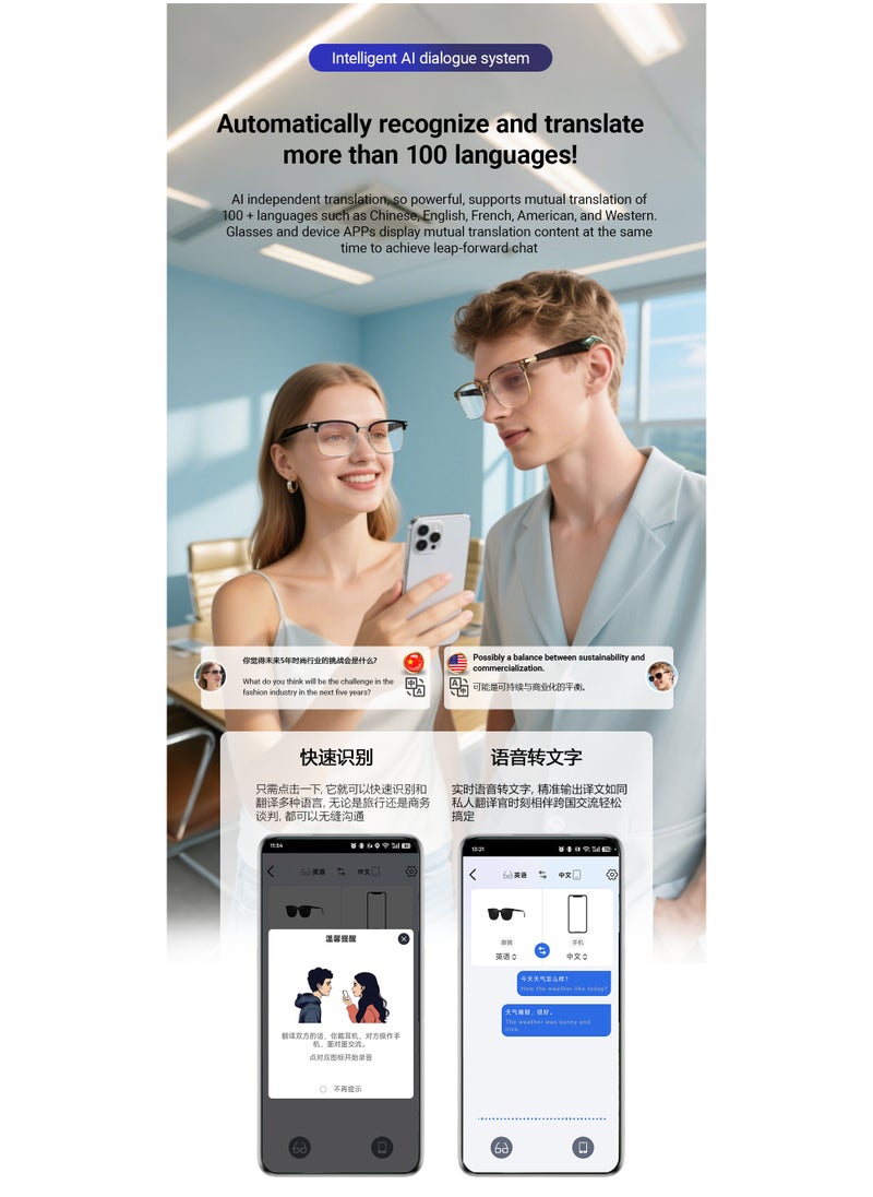 Generic Multi-functional Music Play Phone Answering AI Simultaneous Translation Smart Wireless Bluetooth Glasses Anti-Blue Light Glasses  - Image 3