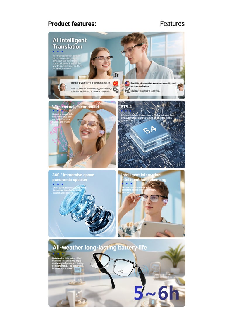 Generic Multi-functional Music Play Phone Answering AI Simultaneous Translation Smart Wireless Bluetooth Glasses Anti-Blue Light Glasses  - Image 2