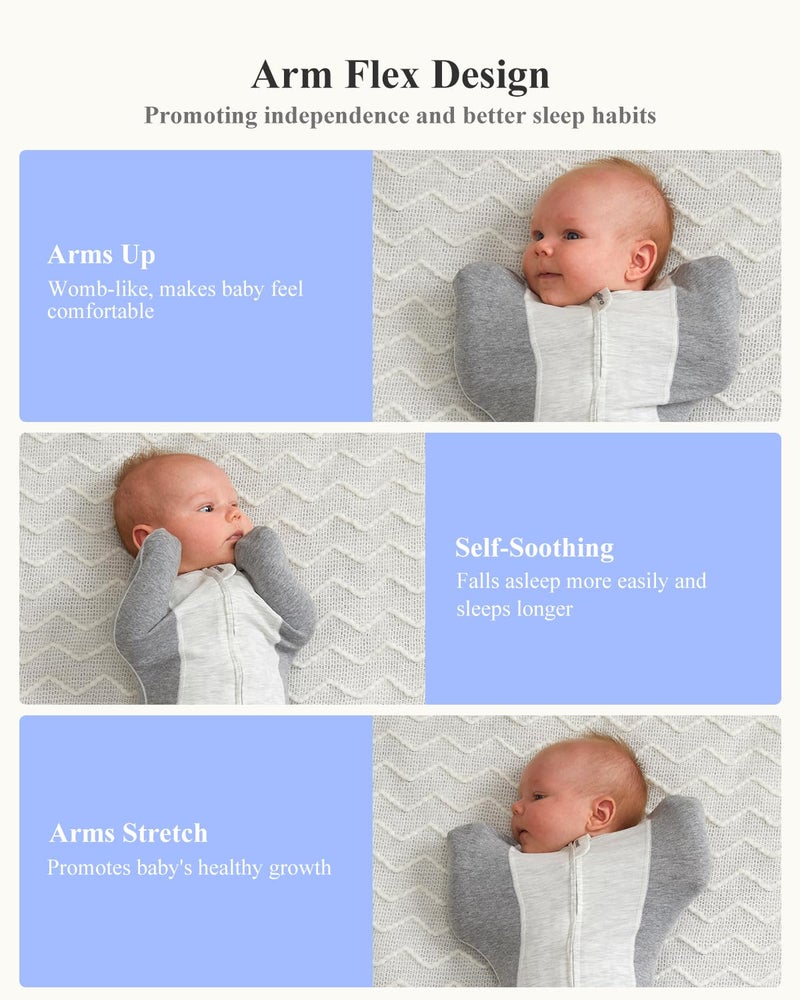 KIDIRA Newborn Swaddle, Swaddles for Newborn 0-1 Months 3.8-6lb, Arms Up Swaddle 0-1 Months with Moisture-Wicking Fabric, Promotes Healthy Hip Development, 2-Way Zipper, 1Pack, Gray - Image 4