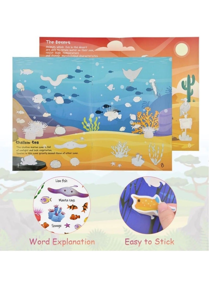 كابتن تيك Sticker Books, KASTWAVE 2Pcs Reusable Sticker Book Learning Toys for 2 to 6 Years Old Boys Girls, Deep Sea Kingdom and Animal World Sticker Books for Toddler Educational Sticker Toy - Image 2
