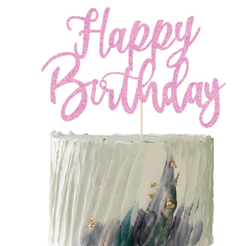 YUINYO Handmade Glitter happy birthday Cake Topper  Happy Birthday Cake Bunting Decor Birthday Party Decoration Supplies (pink) - Image 1
