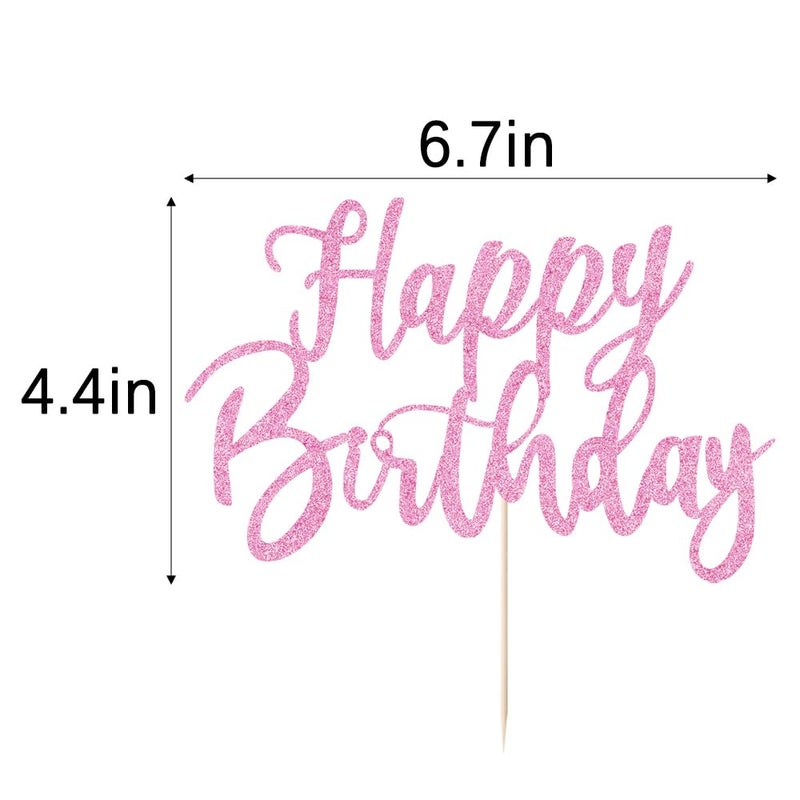 YUINYO Handmade Glitter happy birthday Cake Topper  Happy Birthday Cake Bunting Decor Birthday Party Decoration Supplies (pink) - Image 2