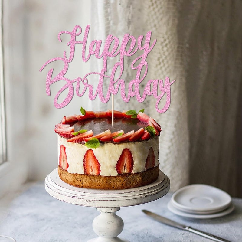 YUINYO Handmade Glitter happy birthday Cake Topper  Happy Birthday Cake Bunting Decor Birthday Party Decoration Supplies (pink) - Image 5