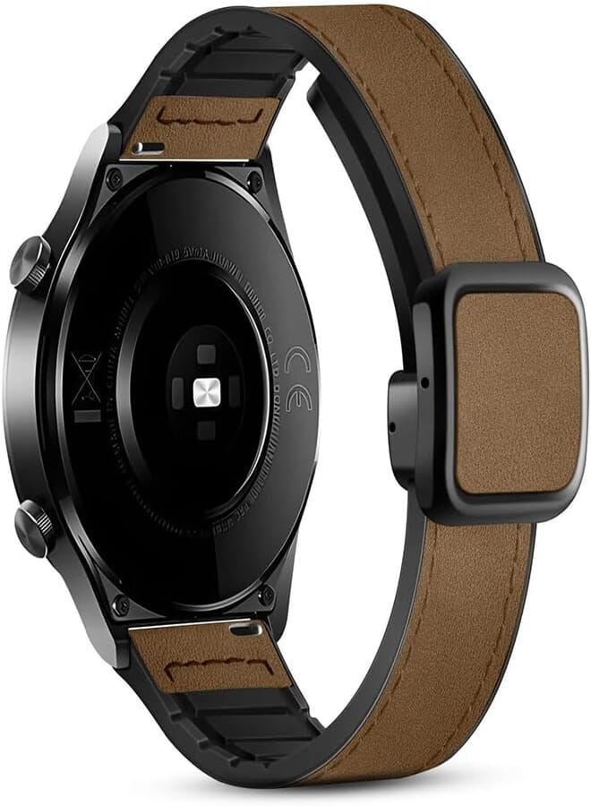 O Ozone O Ozone Leather Silicone Watch Band for Samsung Galaxy Watch 3 45mm / Galaxy Watch 46mm, 22mm Magnetic Buckle Quick Release Replacement Strap with D-Buckle Wristband for Men Women