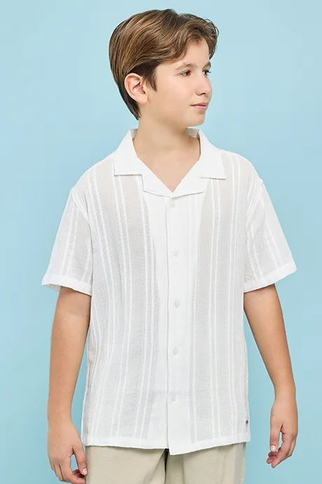 R&B Self Design Shirt with Revere Collar and Short Sleeves