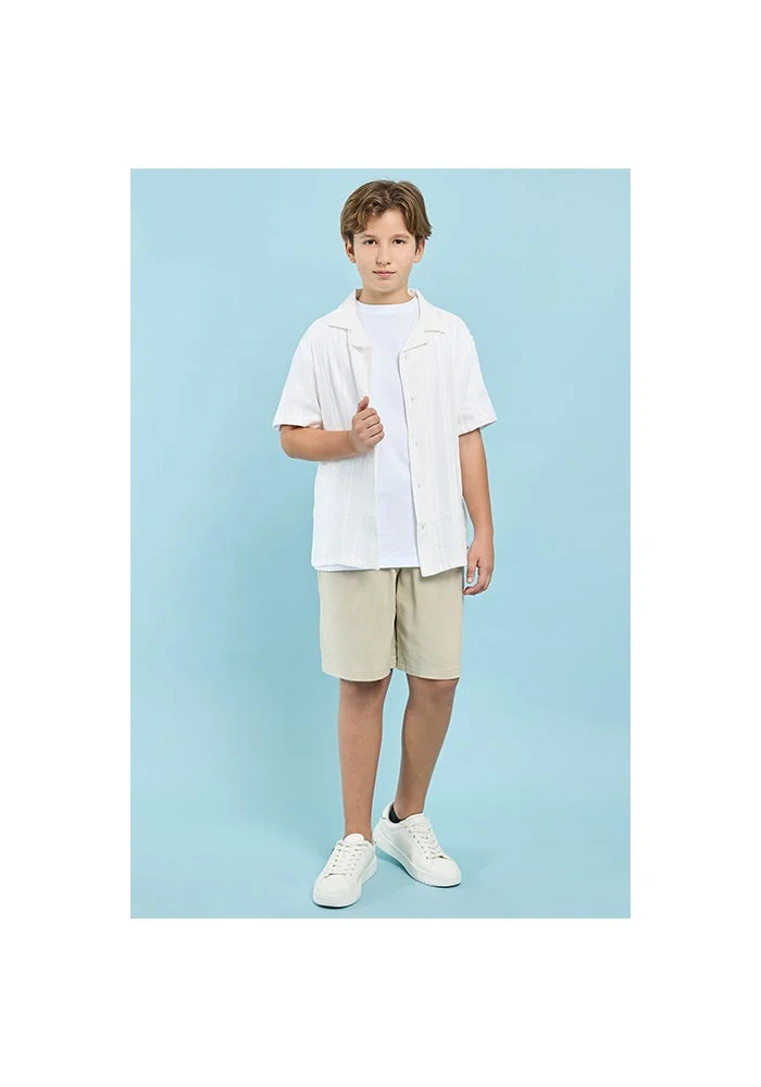 أر أند بي Self Design Shirt with Revere Collar and Short Sleeves