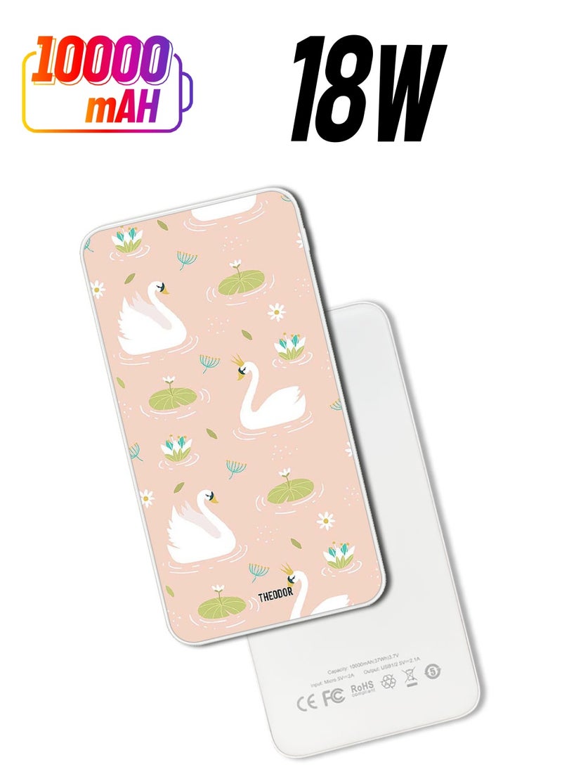 Theodor 10,000 mAh Super Fast Charging Ultra Compact Power Bank with Quick Charge & Power Delivery, Portable Charger For iPhone and Android Swans - Image 1