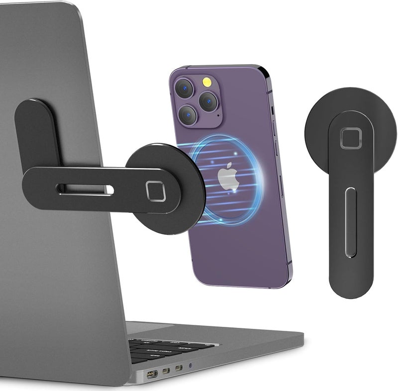 GadgetBite Magnetic Laptop Mobile Holder for Home Office Outdoor Compatible with Magsafe MacBook Mobile Stand for iPhone 16 15 14 13 12 Series and Other Smartphone with Mag Safe Ring - Black - Image 1