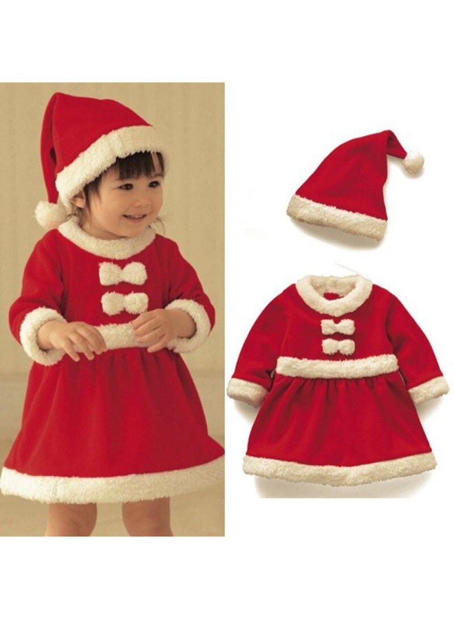 Ciao Children's Christmas Clothes (Girls) – Santa Dress with Hat Set for Girls, Red Velvet Holiday Costume with Fur Trim, Size 130 cm (8–9 Years) - Image 1