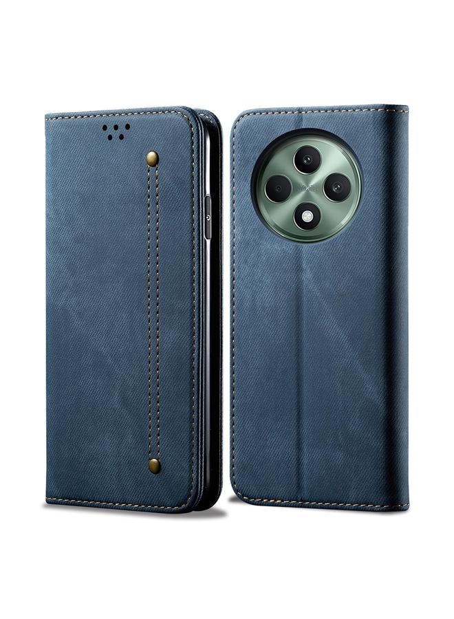 اس-توب جراب لهاتف OPPO Reno12 F 5G Global Denim Texture Casual Style جراب جلدي أفقي قابل للطي - Image 1