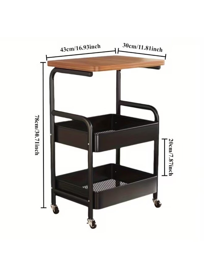 كادي ون عربة تنظيم وتخزين من 3 طبقات بهيكل معدني متين، رفوف تخزين من 3 مستويات مع سطح خشبي مزودة بعجلات لسهولة الحركة - Image 3