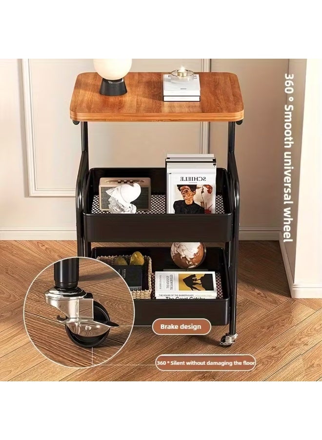 كادي ون عربة تنظيم وتخزين من 3 طبقات بهيكل معدني متين، رفوف تخزين من 3 مستويات مع سطح خشبي مزودة بعجلات لسهولة الحركة - Image 2