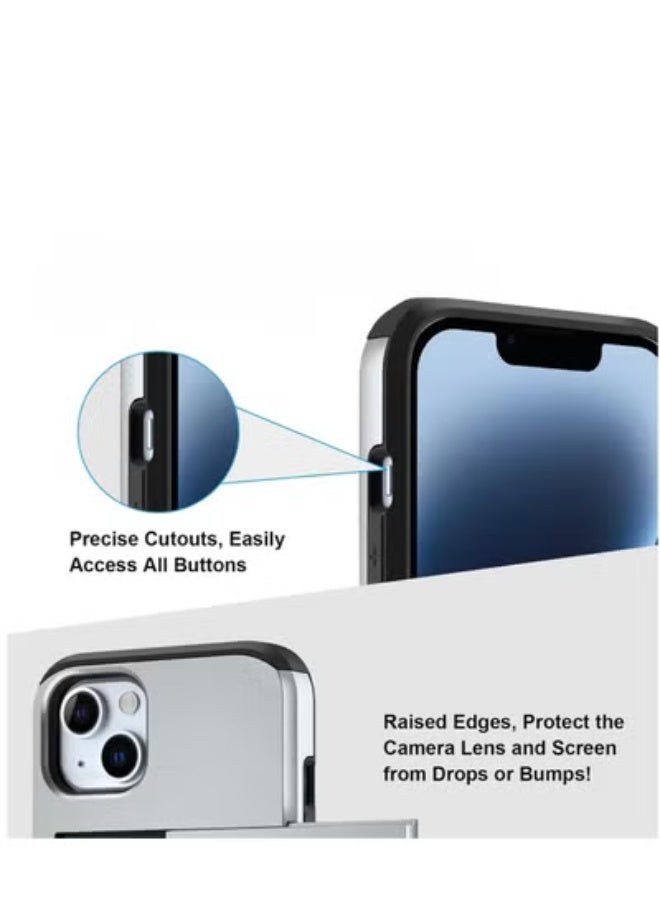 GULFLINK iPhone 15 Case with Card Holder Heavy Duty Protective Dual Layer Shockproof Hidden Card Slot Wallet Case Silver - Image 4