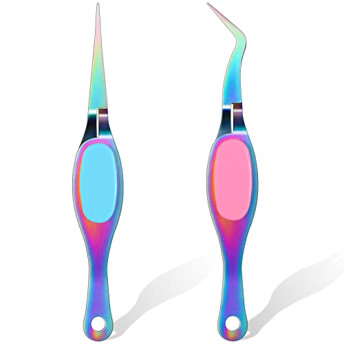 Chumia Reverse Tweezers Craft Crossing Lock Tweezers Reverse Grip Precision Curved Bent Straight Fine Tip for Craft Jewelry Beading Electronic Laboratory Work(Multi-color) - Image 1