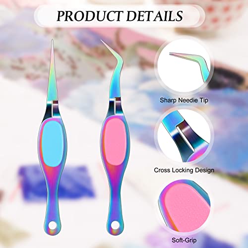 Chumia Reverse Tweezers Craft Crossing Lock Tweezers Reverse Grip Precision Curved Bent Straight Fine Tip for Craft Jewelry Beading Electronic Laboratory Work(Multi-color) - Image 2