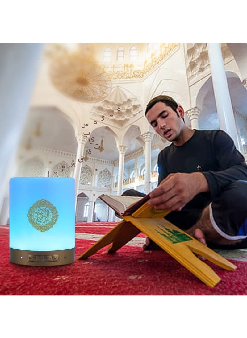 AMGREENQuran Speaker Touch Lamp 4 in 1 Bluetooth Speaker with 7 Colors LED Light Quran Recitations and Song FM Broadcast Remote & Touch Control Quran Speaker Lamp