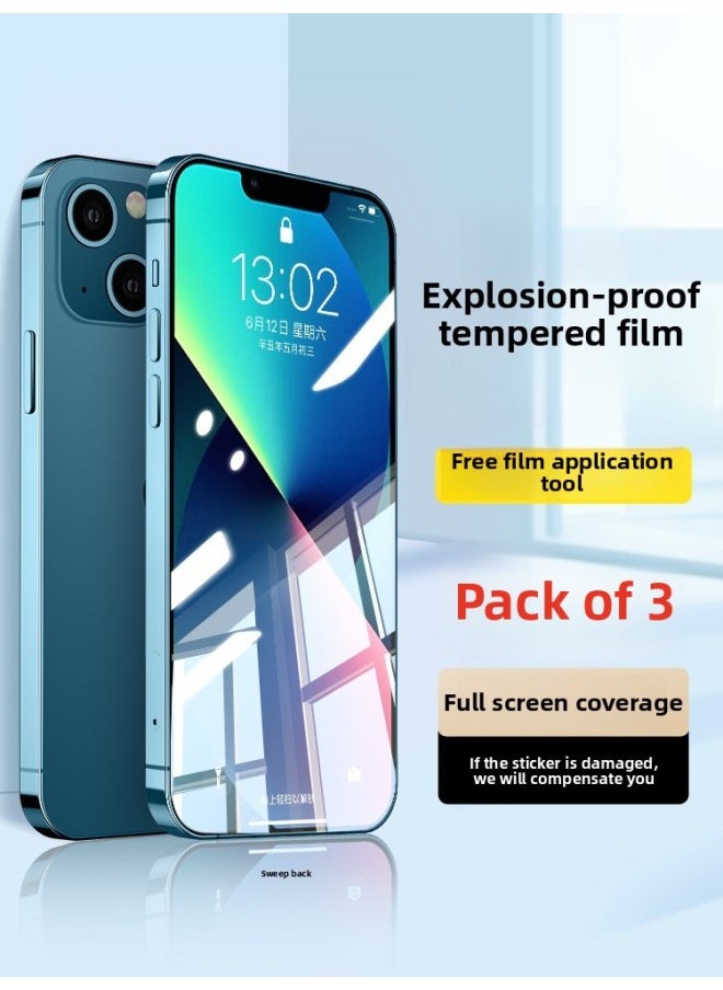 Generic For Iphone 13 Tempered Film For Iphone15 Mobile Phone Film 14promax Full Screen 11 12 Coverage Xs Max-Colour:Curved Diamond Tempered Film [black Edge Blue Light] 2 Pieces★Send A Magical Film Sticker-Size:For Iphone 15 Plus  - Image 2