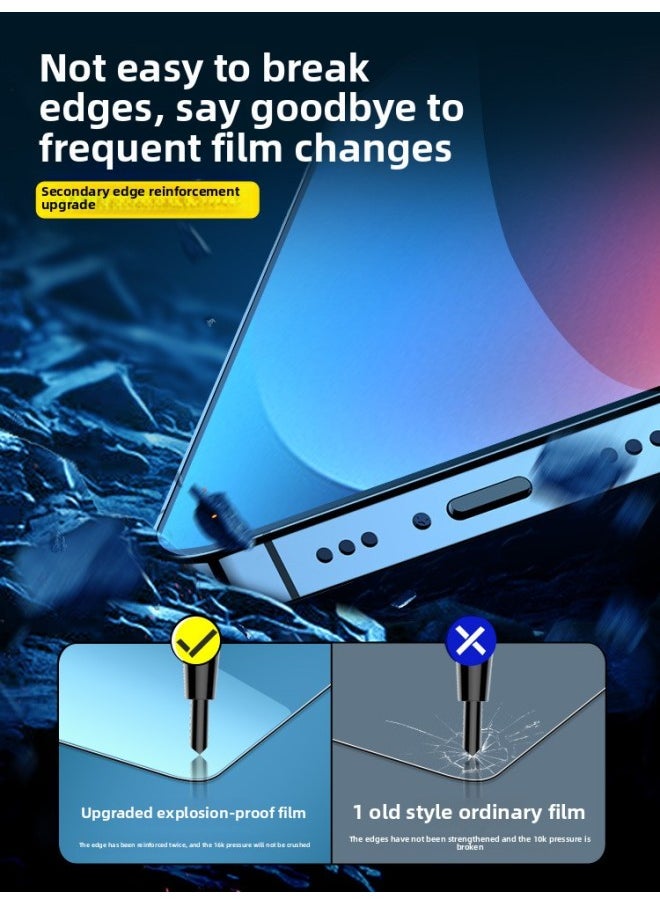 Generic For Iphone 13 Tempered Film For Iphone15 Mobile Phone Film 14promax Full Screen 11 12 Coverage Xs Max-Colour:Curved Diamond Tempered Film [black Edge Blue Light] 2 Pieces★Send A Magical Film Sticker-Size:For Iphone 15 Plus  - Image 4