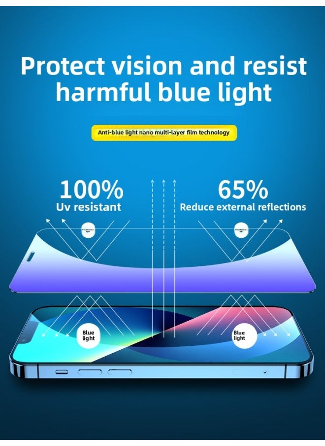 Generic For Iphone 13 Tempered Film For Iphone15 Mobile Phone Film 14promax Full Screen 11 12 Coverage Xs Max-Colour:Curved Diamond Tempered Film [black Edge Blue Light] 2 Pieces★Send A Magical Film Sticker-Size:For Iphone 15 Plus  - Image 5