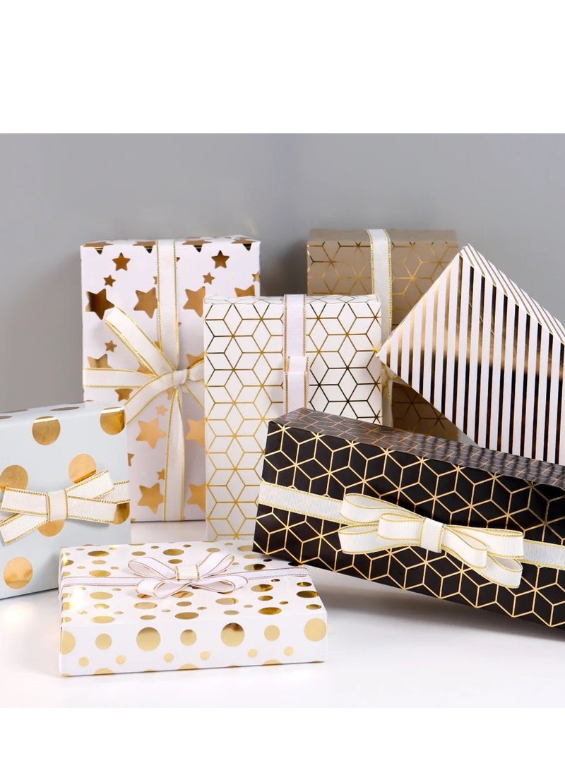 6 Sheets Luxury Ramadan Eid Gift Packaging Paper Black Gold Stamping Delicate Gift Wrapping Paper Geometric Business Men's Gift Paper 50×70cm - Image 3