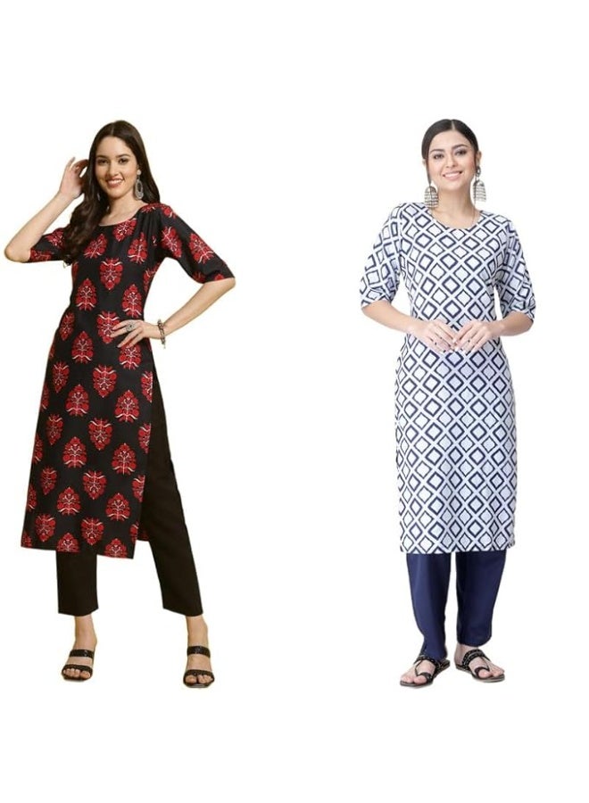 Pinkmint store Straight Printed Kurta & Pant Set (Pack of 2) S - Image 1